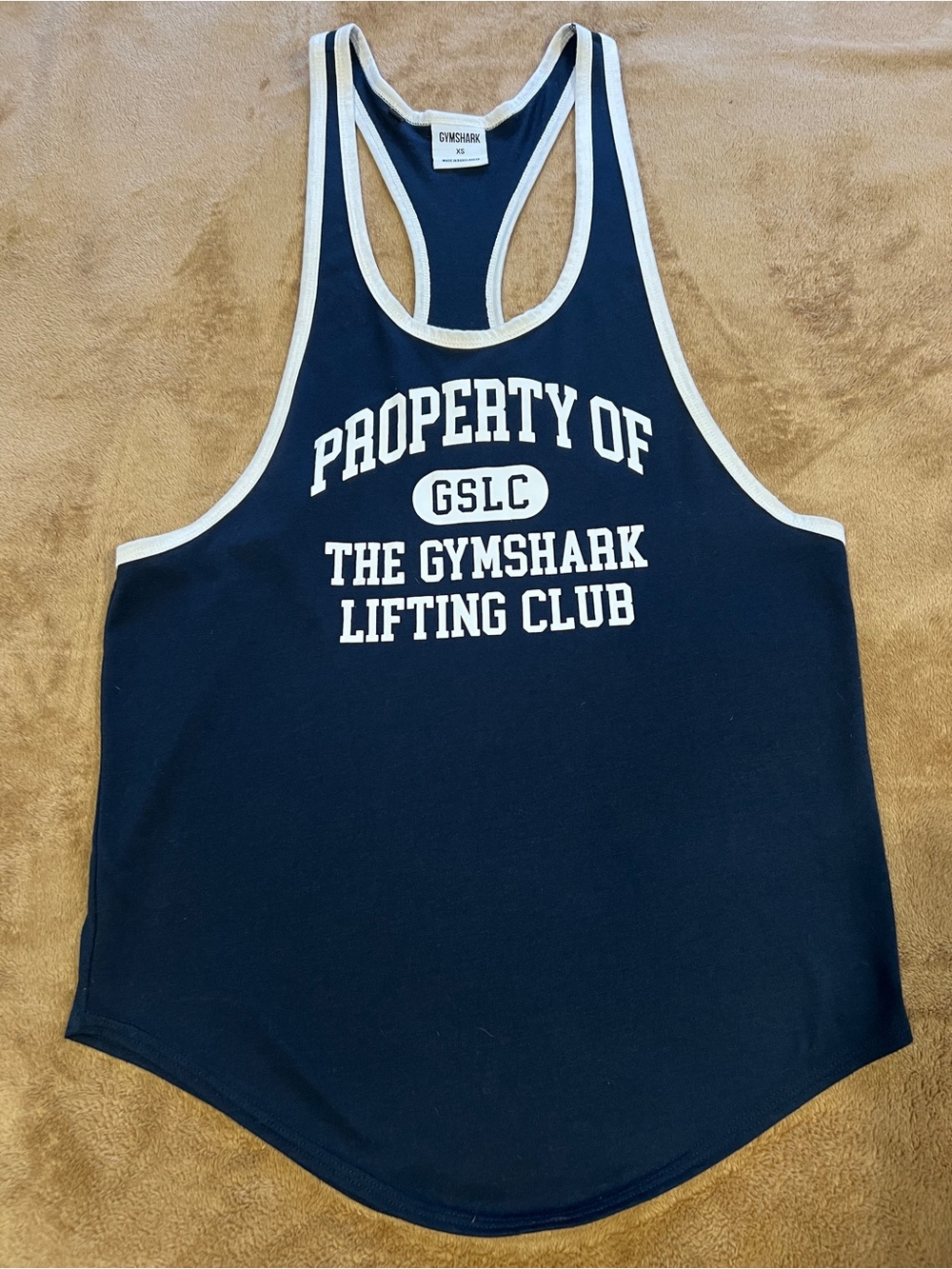 Gymshark Men’s Navy Blue Tank with White Trim - GSLC Graphic